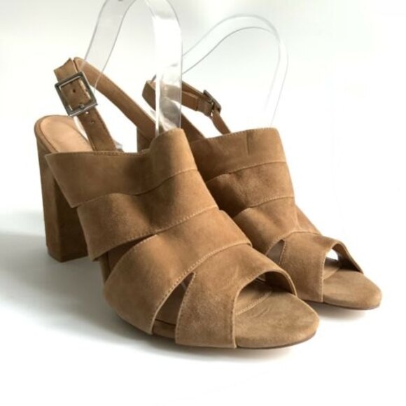 Halogen Suede Open-toe Slingback Block Heel Cut Out Sandals Brown 11 - Picture 11 of 11